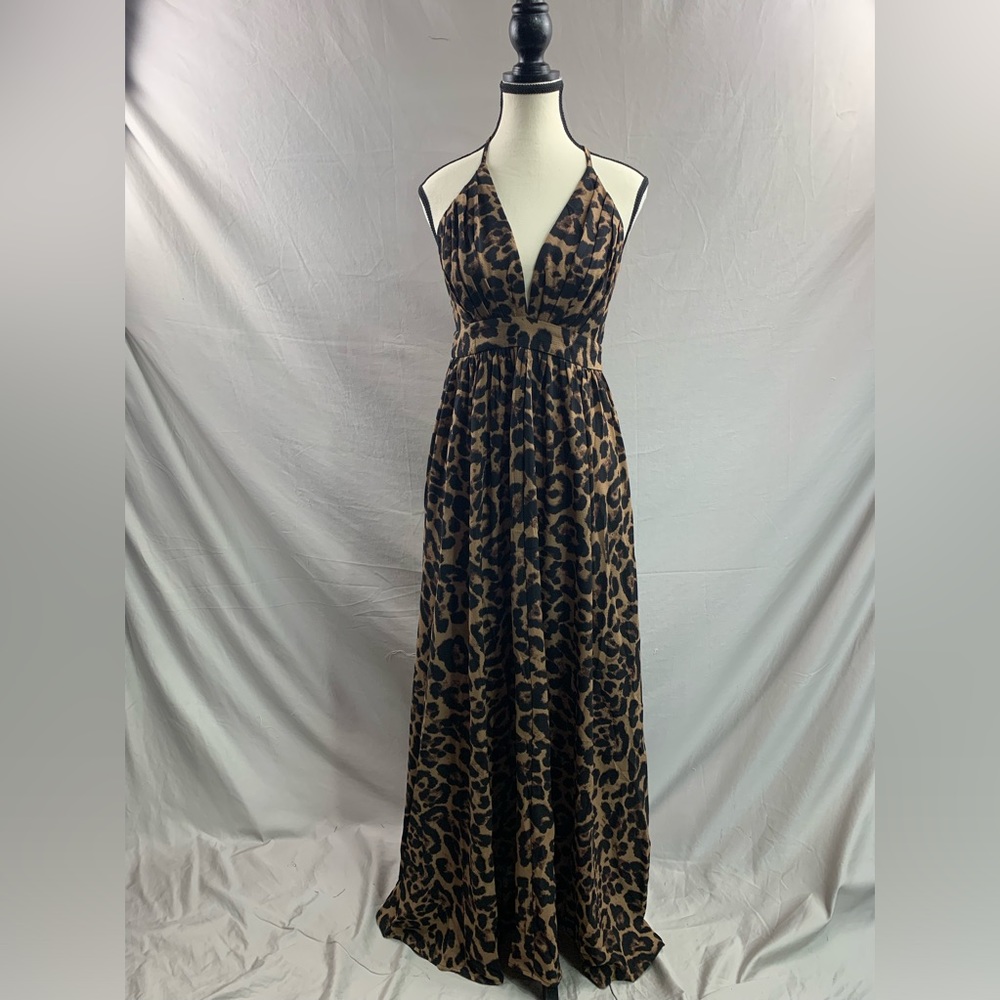 Plunging Neck Crisscross Open Back Leopard Dress - Picture 10 of 13